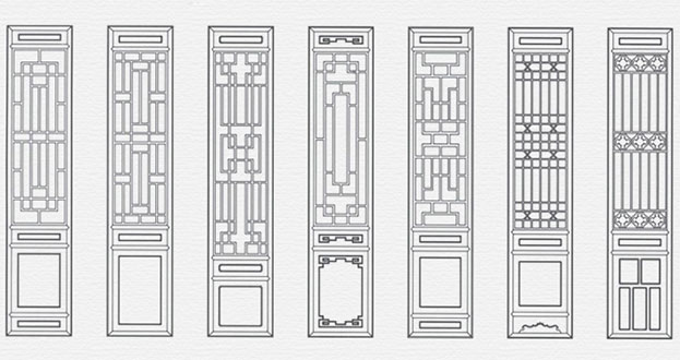 卓资常用中式仿古花窗图案隔断设计图